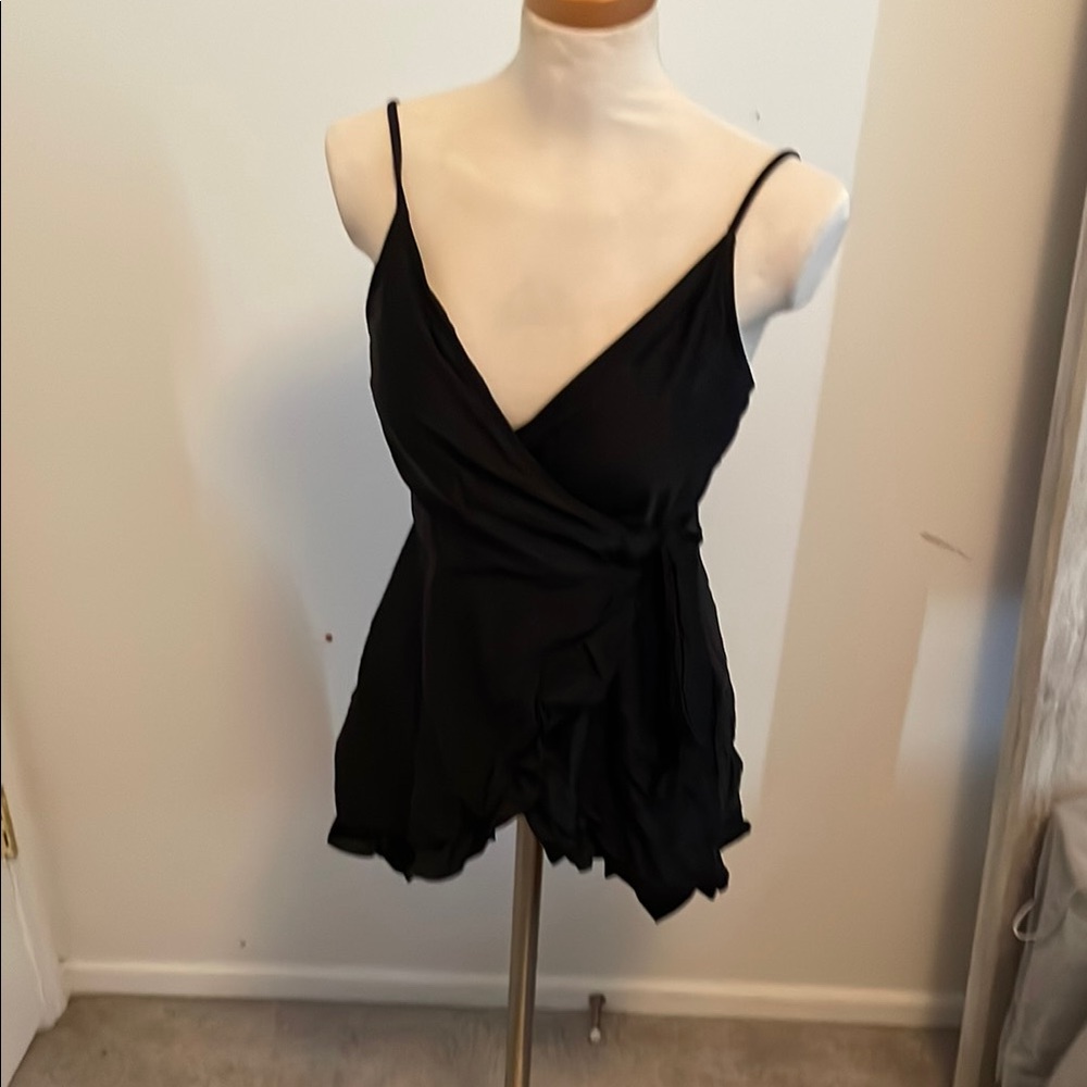 Black Wrap Ruffled Swim Bodysuit
